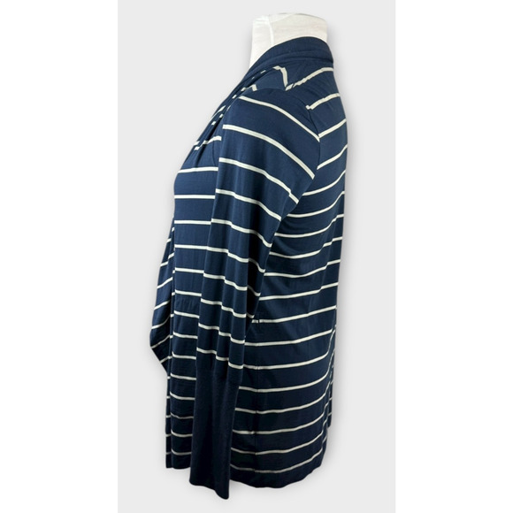 Icebreaker Bliss Wrap Merino Wool Cardigan Navy White Striped Tie Button Medium - Picture 11 of 16